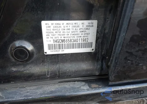 2003 Honda Accord 3.0 Ex from USA, damaged, VIN 1HGCM66583A011982